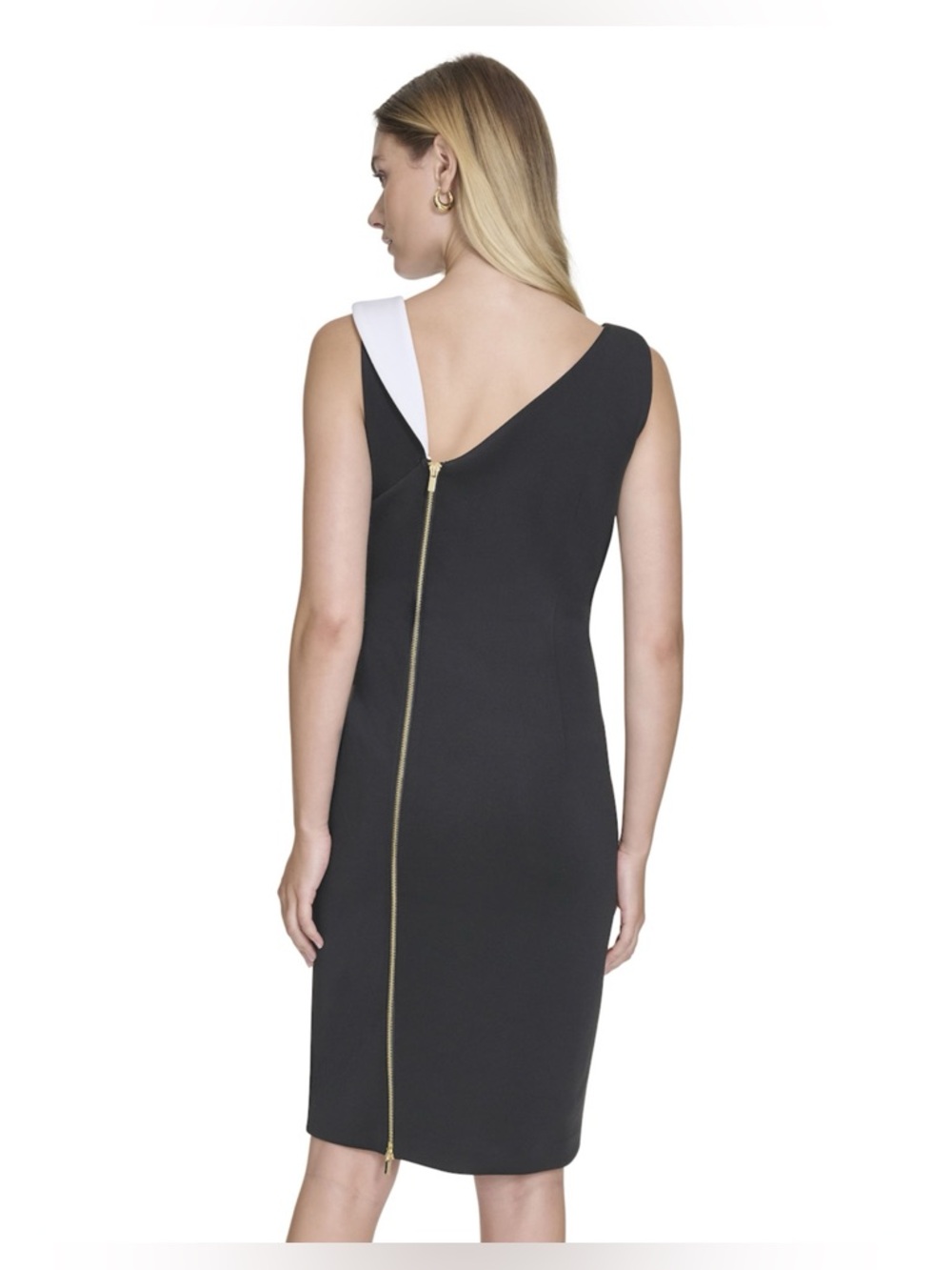 Calvin Klein One-Shoulder Black Sheath Dress with side Zip